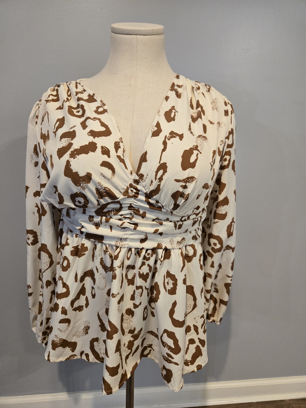 Cream and Brown Animal Print Top